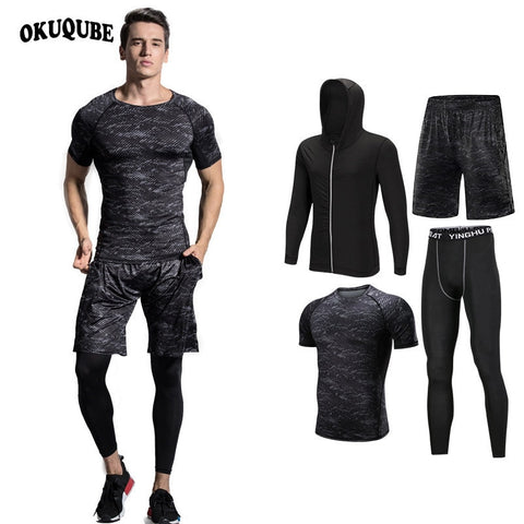 OKUQUBE New Sportswear Men Five Pieces Male Fitness Clothing
