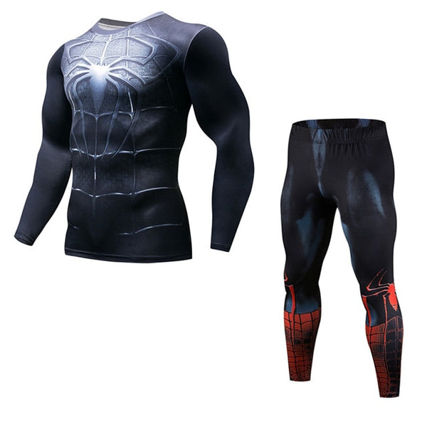 Men's Fitness Running Sets Clothing Superman Tracksuit Set Superman Captain America Sportswear Sets 3D Print Full Compression