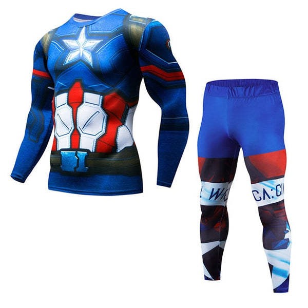 Men's Fitness Running Sets Clothing Superman Tracksuit Set Superman Captain America Sportswear Sets 3D Print Full Compression