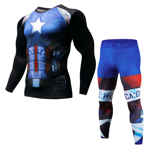 Men's Fitness Running Sets Clothing Superman Tracksuit Set Superman Captain America Sportswear Sets 3D Print Full Compression